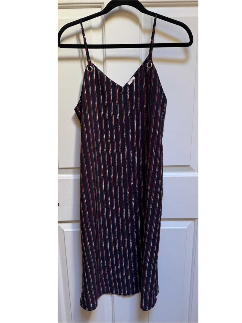 Pink Owl Navy & Red Striped Spaghetti Strap w Grommets Maxi Dress size Medium